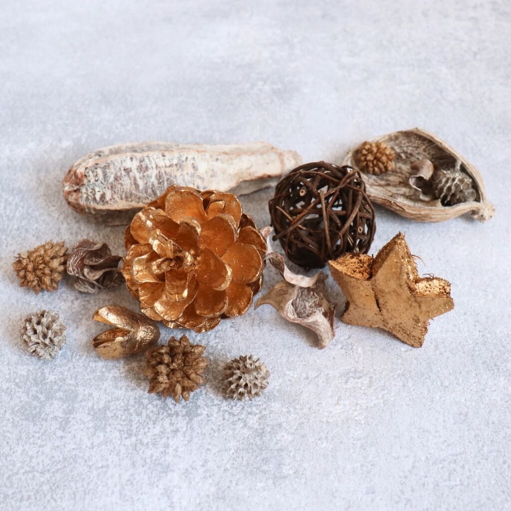 Box na aranžování – vánoční plody, zlatá